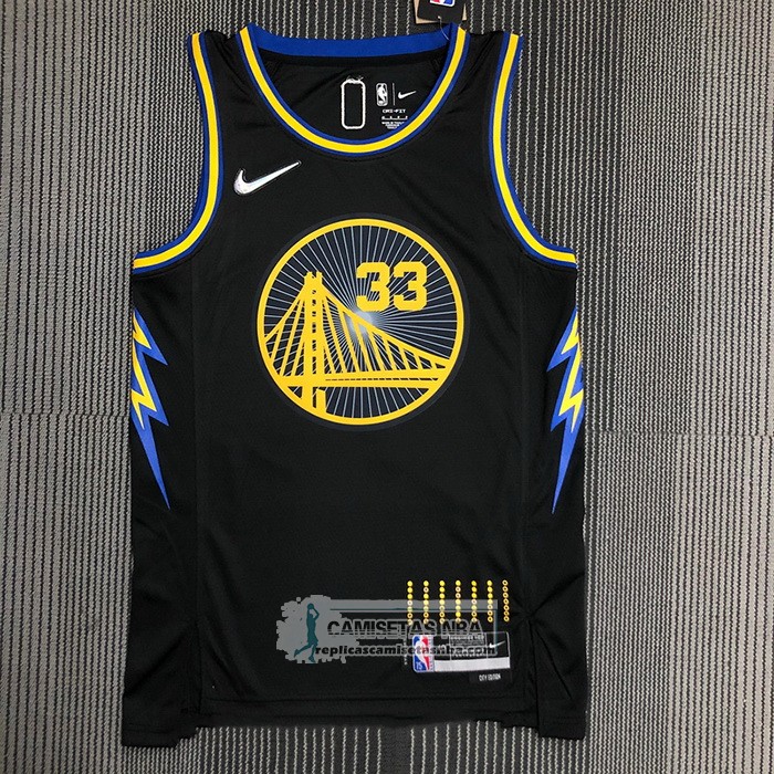 Camiseta Golden State Warriors James Wiseman NO 33 Ciudad 2021-22 Negro
